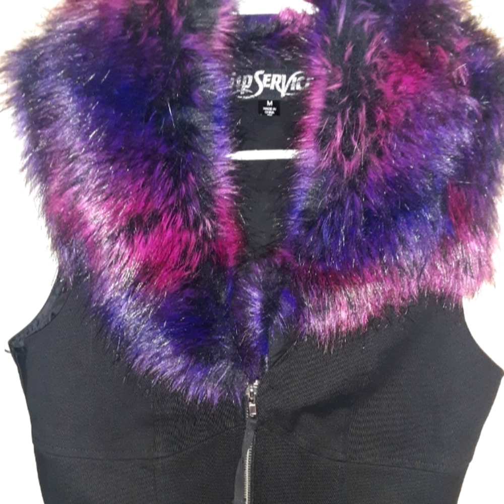 LIP SERVICE FAUX FUR VEST AND DECREE FAUX LEATHER MOTO VEST